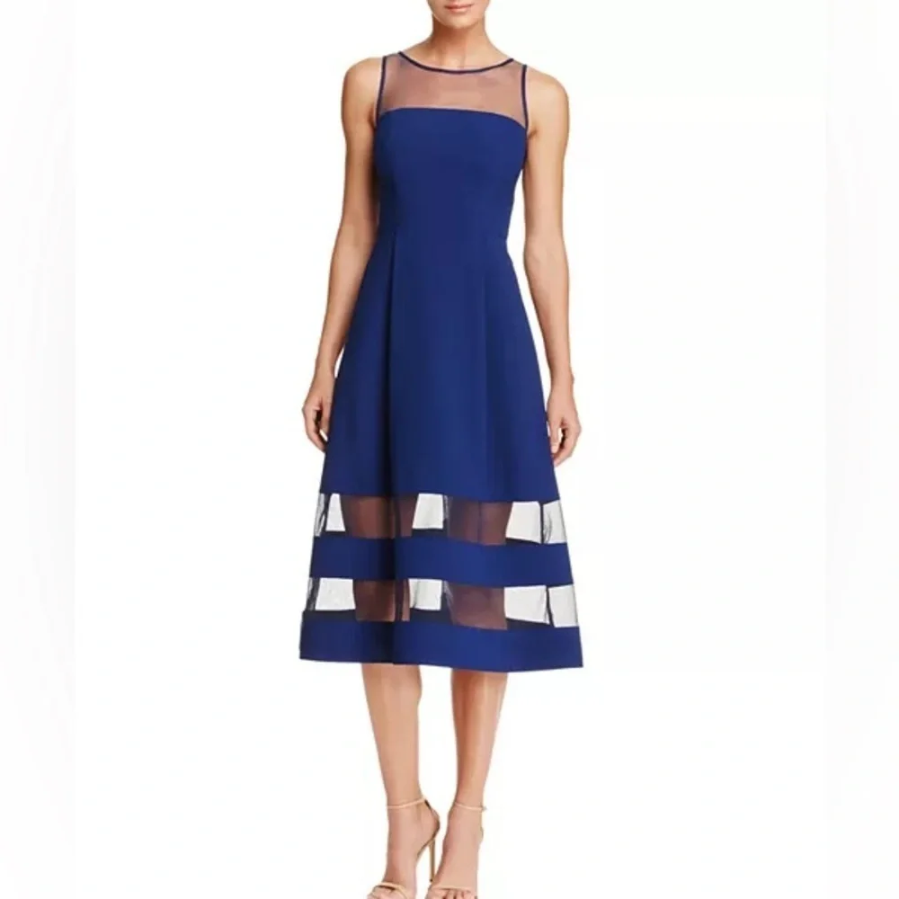 Aidan Mattox Crepe Mesh Fit And Flare Pleat Front Size 12 Dress